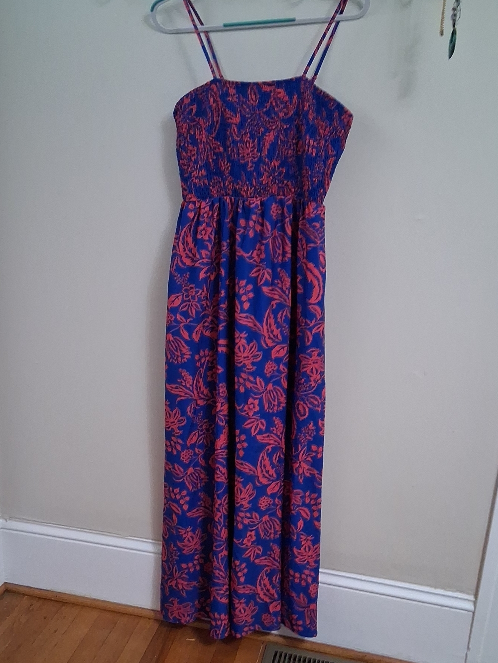 Source Unknown Blue Maxi Dress with Pink Floral Print